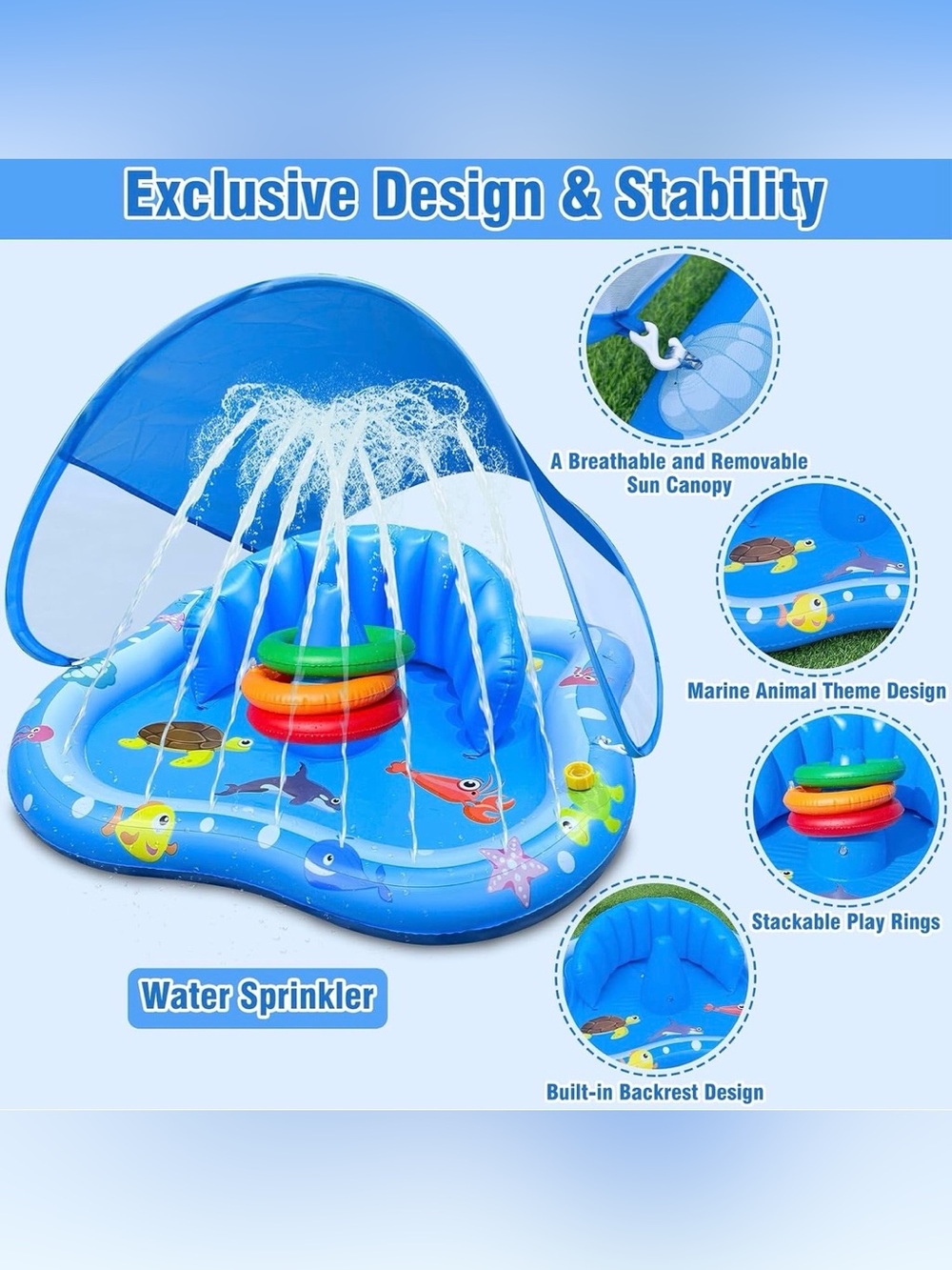 Baby Sprinkler Play Mat w/ Canopy Inflatable Play Pool, MPN TJ-25BBD-US36-1